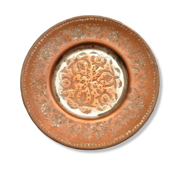 Vintage Persian Round Tray Copper with Tin Wash Corn Harvest Design JH1333 - Picture 1 of 5